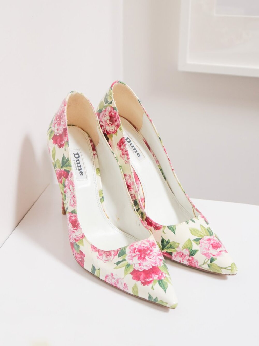 DUNE LONDON Women's Size 40 US 9 Pink Floral Print Faux Patent Stiletto Heels